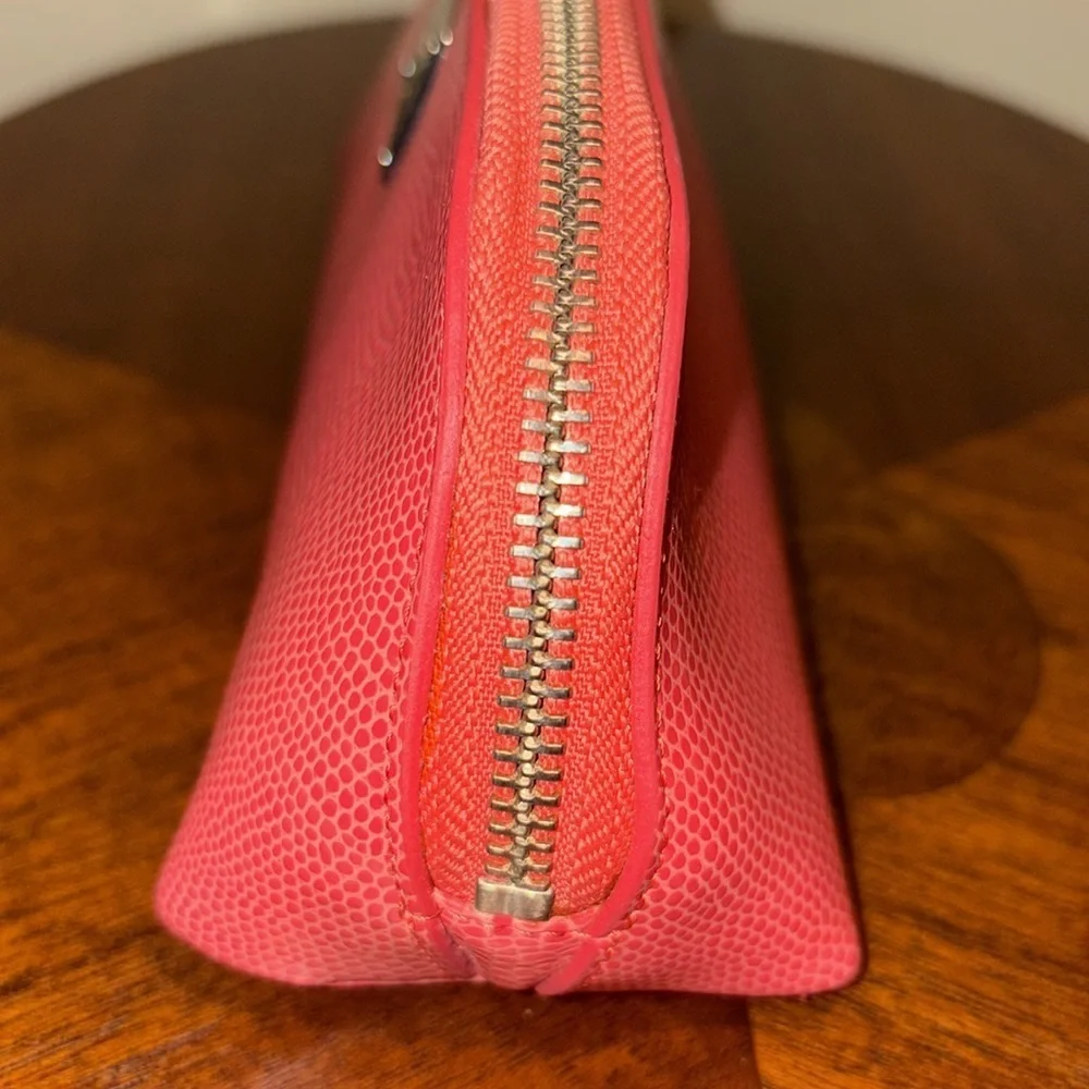 Ralph Lauren   Cosmetic case  Make up bag  triangular  leather coral orange NWOT